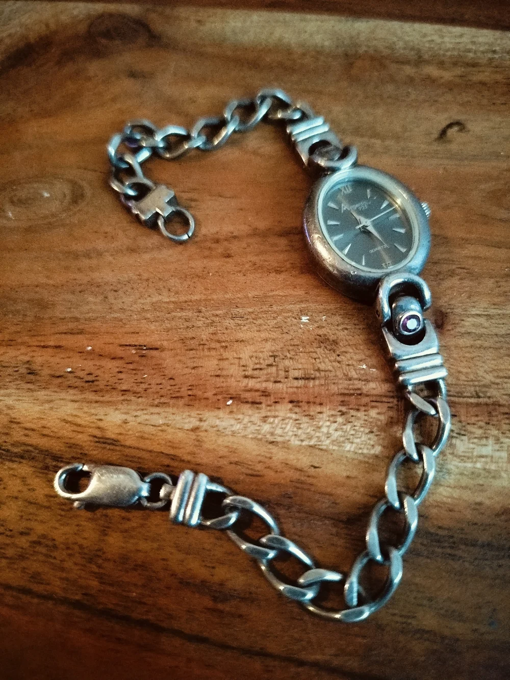 Sterling SilverWomen's Oval Bracelet Watch - Black Dial